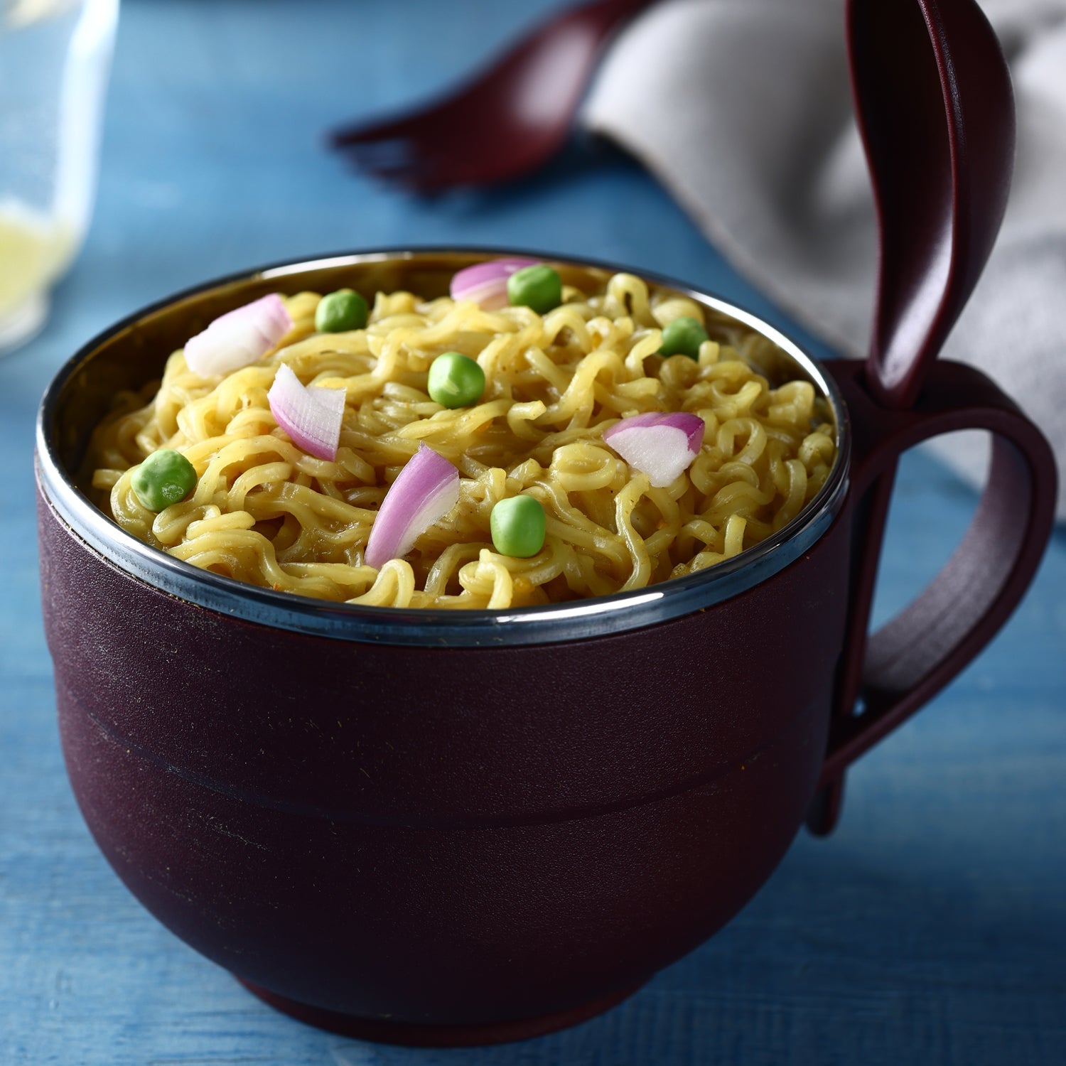 8130 Noodles & Soup Bowl with Spoon and fork Handle Spoon Holder, Stainless Steel Bowl and Spoon Set, Stainless Steel Storage DeoDap 8130 Noodles & Soup Bowl with Spoon and fork Handle Spoon Holder, Stainless Steel Bowl and Spoon Set, Stainless Steel Storage DeoDap